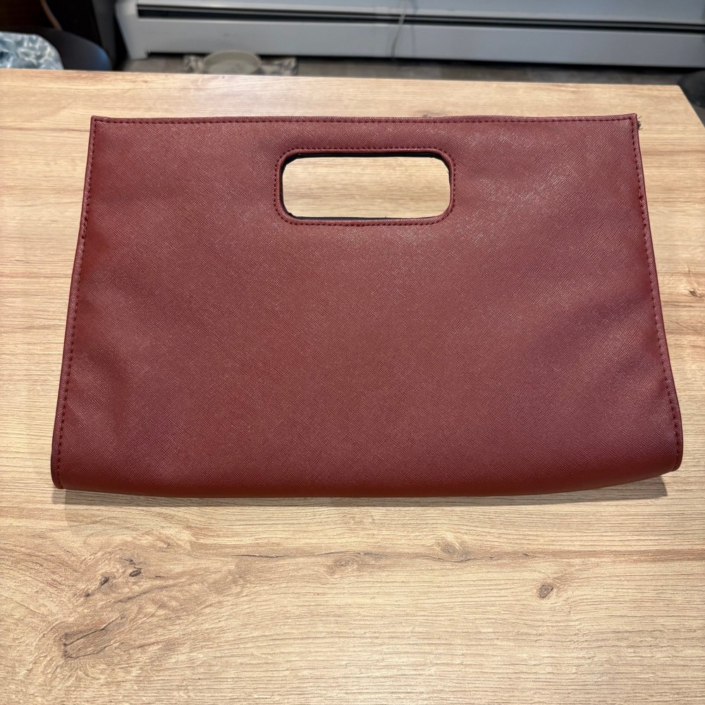 Burgundy‎ Saffiano Textured Oversized Cut Out Handle Clutch Maroon Evening Bag
